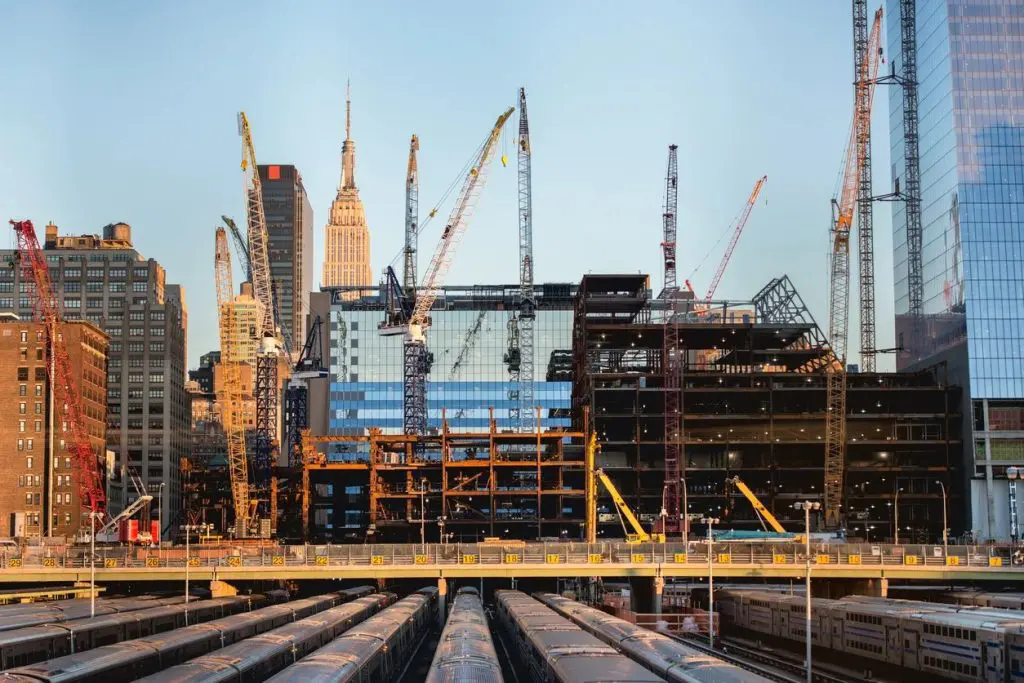 Building Construction in city by train station