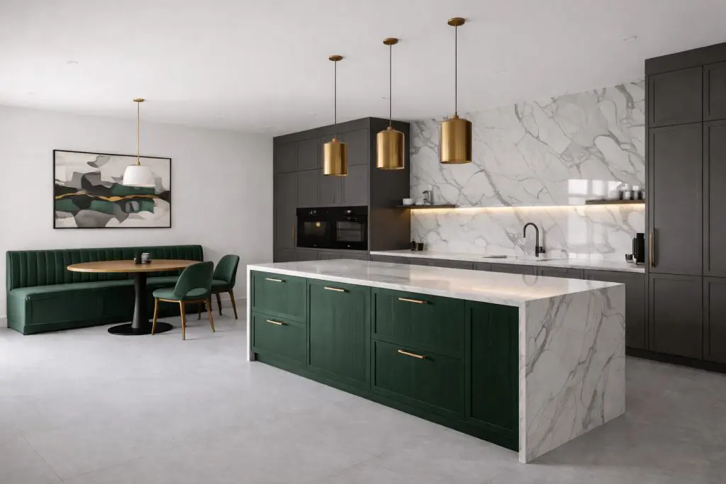 Green, white and Grey kitchen renovation